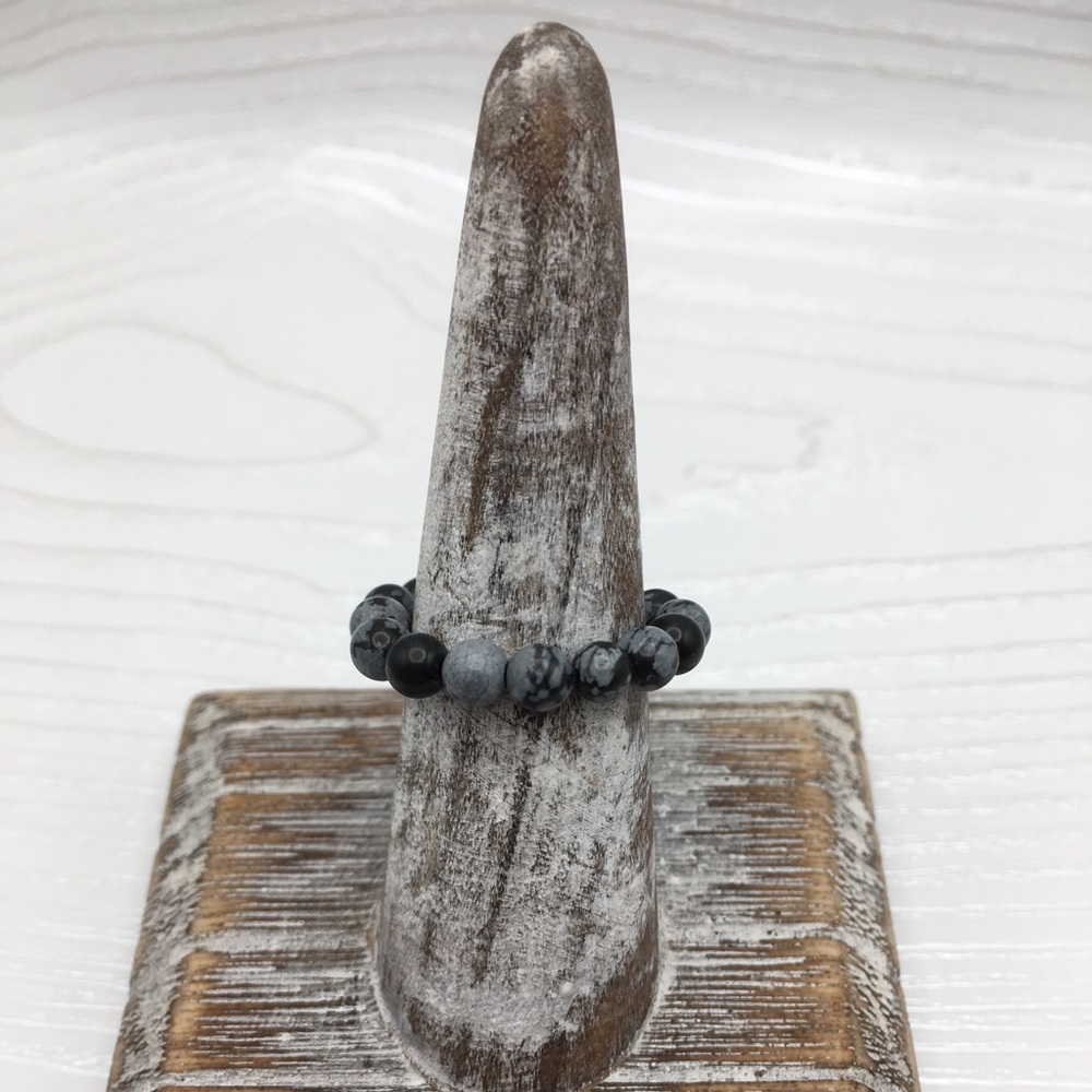 HANDCRAFTED Snowflake Obsidian Stretch Bead Ring